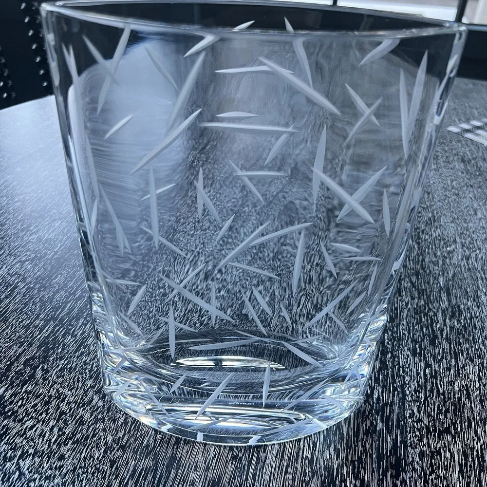 Nambe MOTUS Glass Etched‎ Vase Used 9.5 x 7.0 x 2.5 Inches